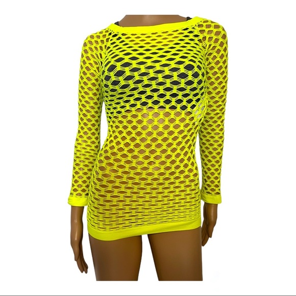 Elastic Nylon Spandex Long Sleeve Fishnet Layer Blouse Top - Picture 2 of 13